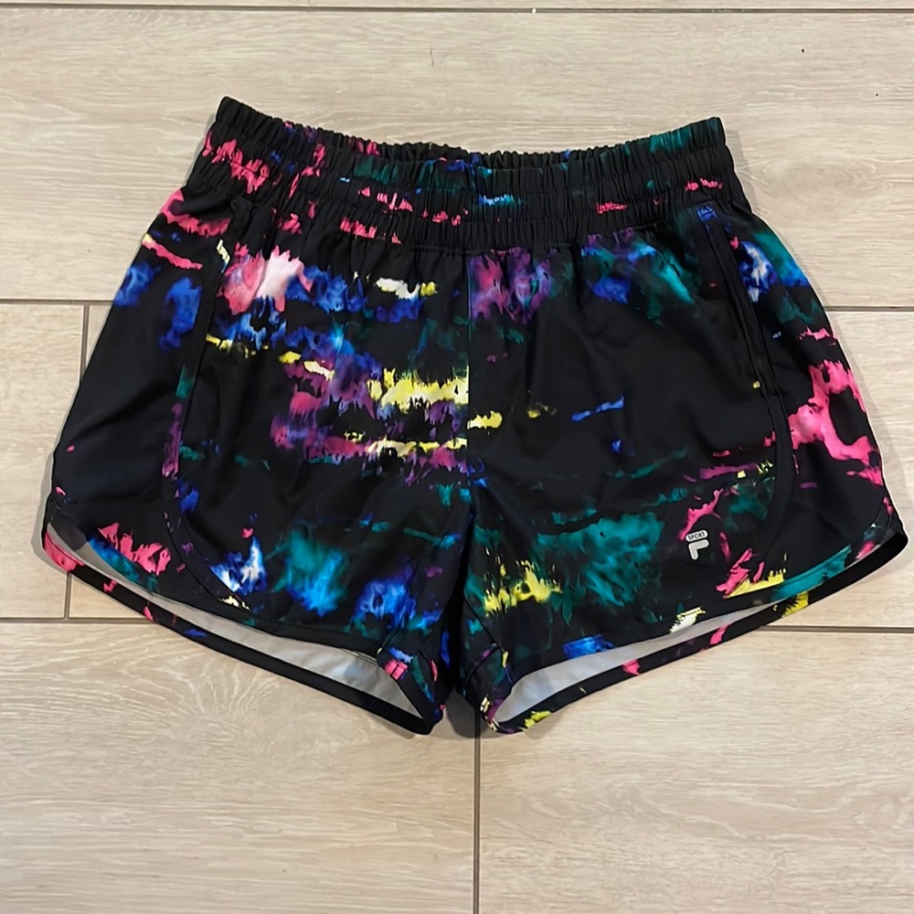 FILA Sport Women's Basic Woven Mid Rise Active Shorts Black Multi Small
